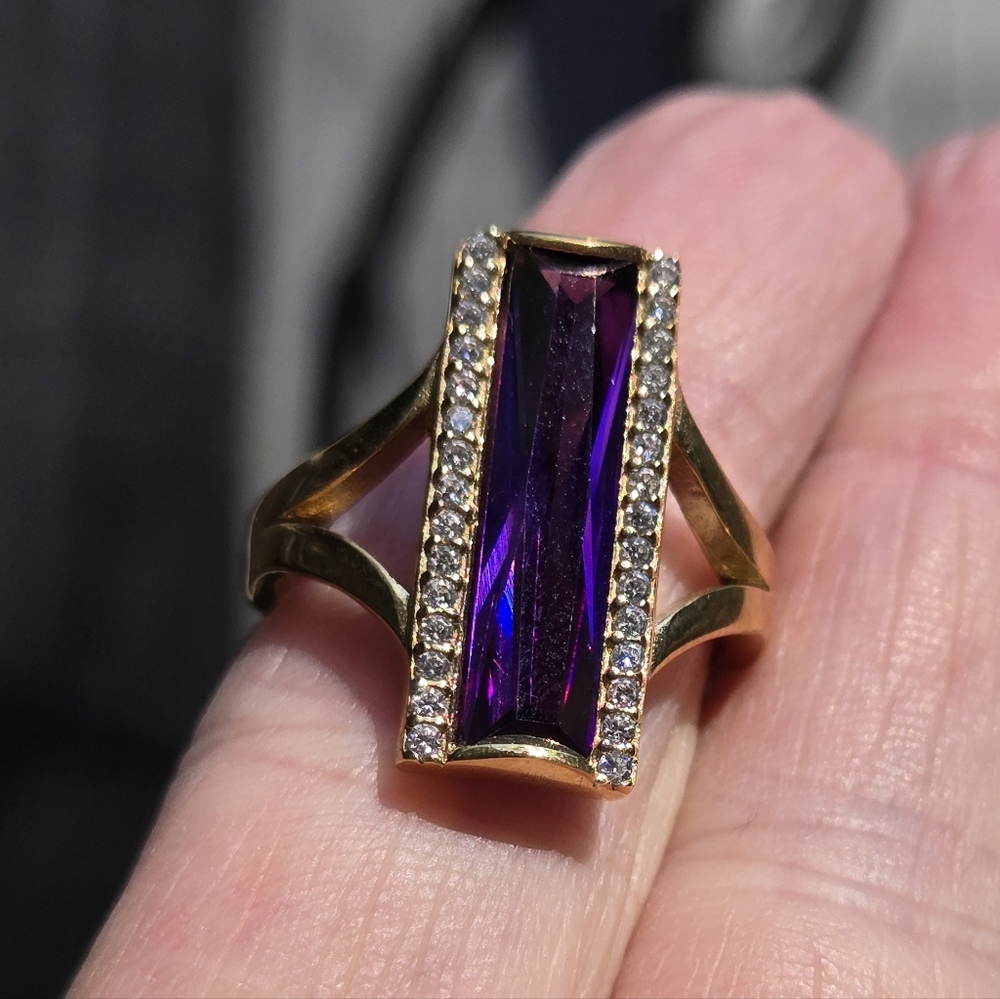 Amethyst Baguette 8k & Topaz Sterling & Gold ring Sz8